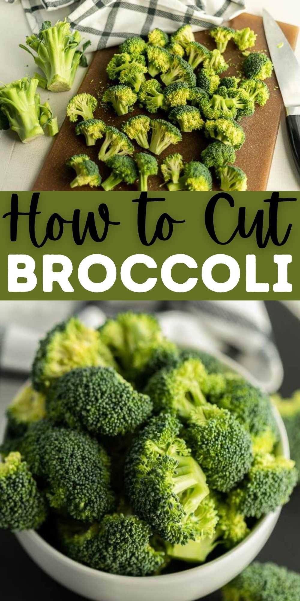 Here is the step-by-step process on How to Cut Broccoli correctly. These steps will help you when you are ready to cook with your broccoli. Learn how to cut broccoli florets for all your favorite recipes.  #eatingonadime #howto #cookingtips 
