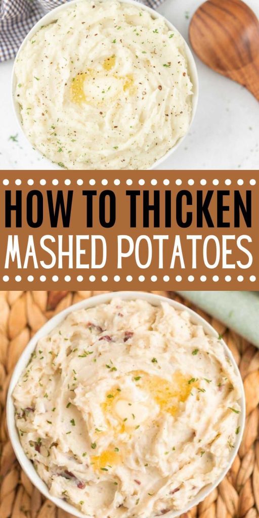 Save your mashed potatoes with these simple methods on How to Thicken Mashed Potatoes. Quick and easy tricks to save your mashed potatoes. Learn how to easily thicken up mashed potatoes to fix runny mashed potatoes.  #eatingonadime #mashedpotatoes #howto 
