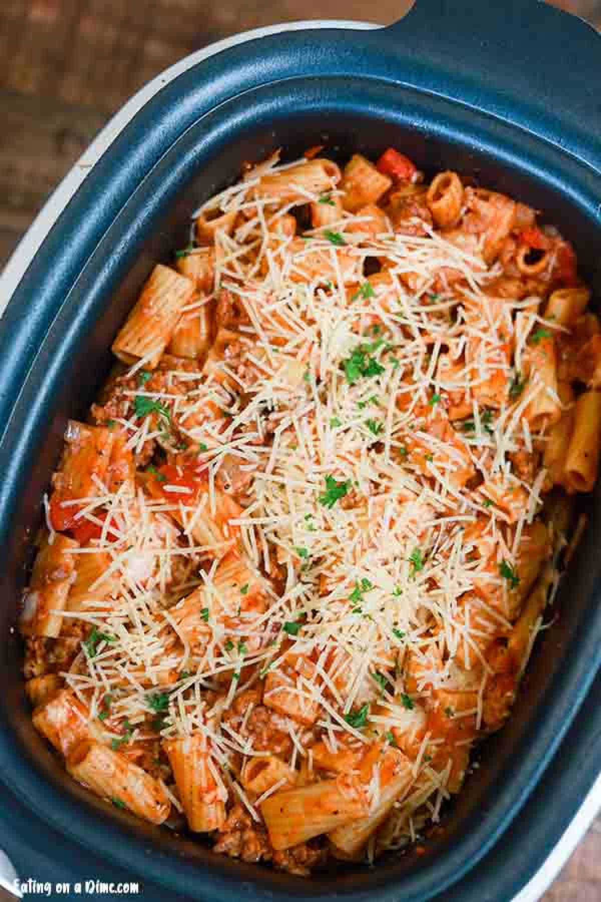 Close up image of Italian Sausage in a crock pot. 