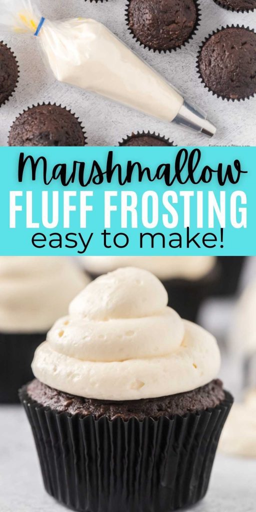 Homemade Marshmallow Frosting recipe is easy to make with just 5 ingredients - yum! All you need is marshmallow fluff, butter, vanilla, milk & powdered sugar to make this super easy frosting recipe.  #eatingonadime #frostingrecipe #marshmallowfluff #desserts 
