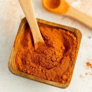 Cayenne Pepper in a brown container.
