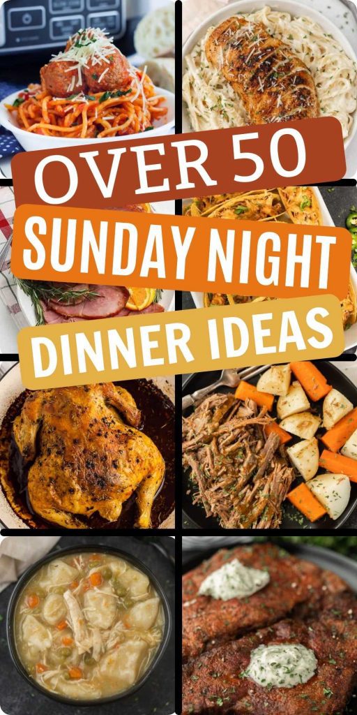57 Sunday dinner ideas to give you inspiration for delicious and easy meals that your entire family will love. Gather the family and bring back Sunday dinner with these easy meal ideas that include healthy recipes and comfort foods too. #eatingonadime #familydinners #sundaydinners #easydinners 
