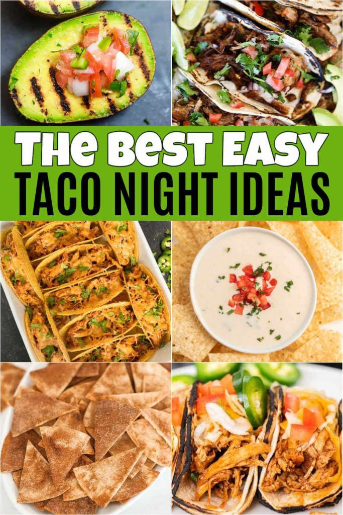 Try these Taco night Ideas for Mexican Monday or Taco Tuesday. We have the best Taco night recipes and tips for an easy meal. You’ll love these ideas for families dinners or to feed a crowd.  All these recipes are easy to make and packed with flavors. #eatingonadime #taconight #mexican #easydinners #tacorecipes 

