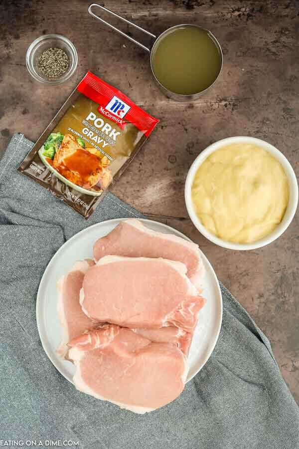 Ingredients needed - Pork Chops, Cream of Chicken Soup, pork gravy mix, pepper