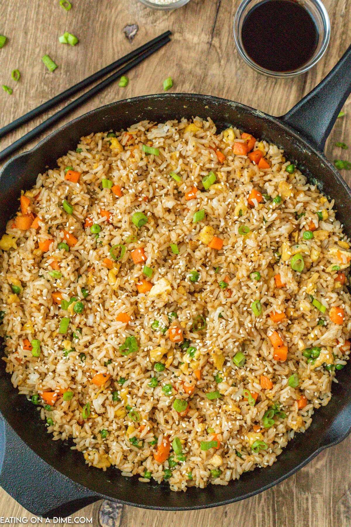 Fried rice in a cast iron skillet