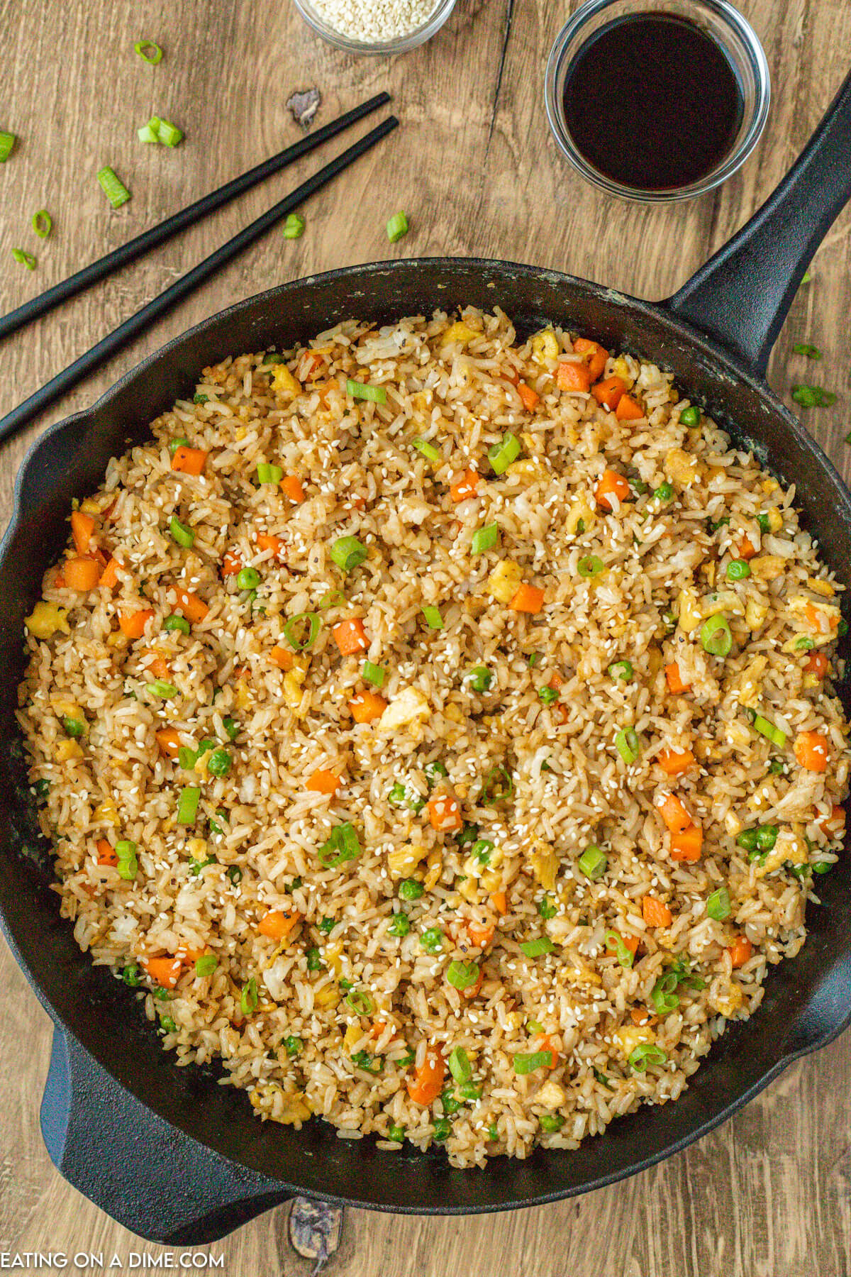 Fried rice in a cast iron skillet