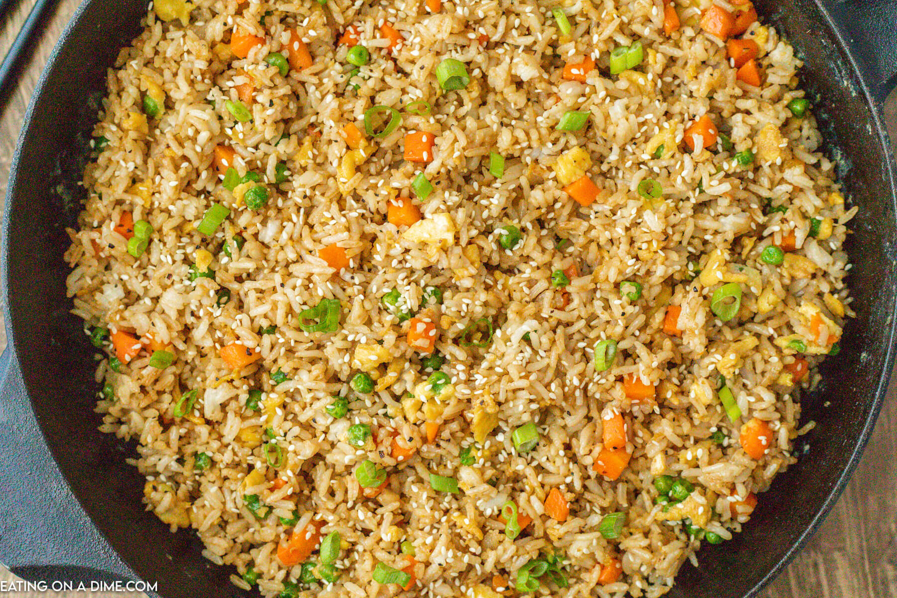 Fried rice in a cast iron skillet