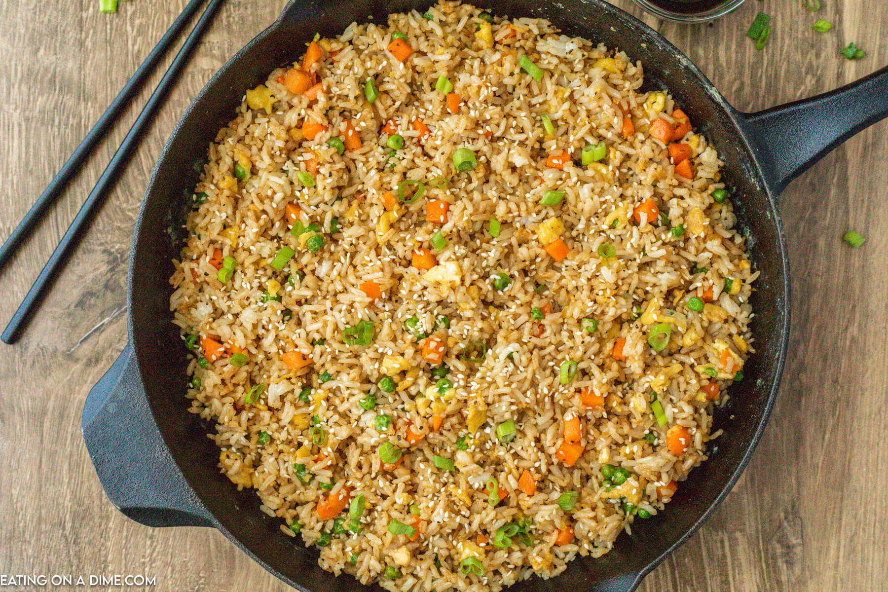 Fried rice in a cast iron skillet