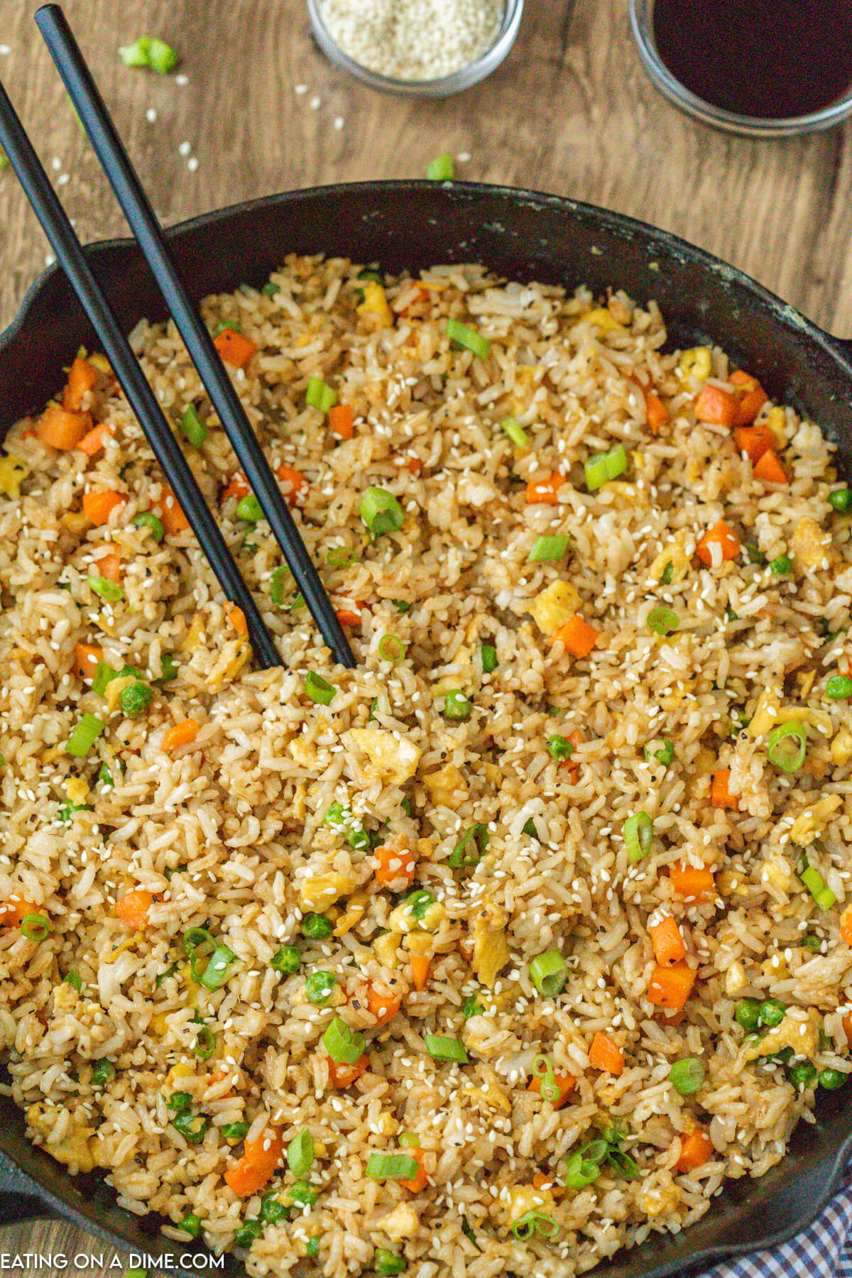 Fried rice in a cast iron skillet