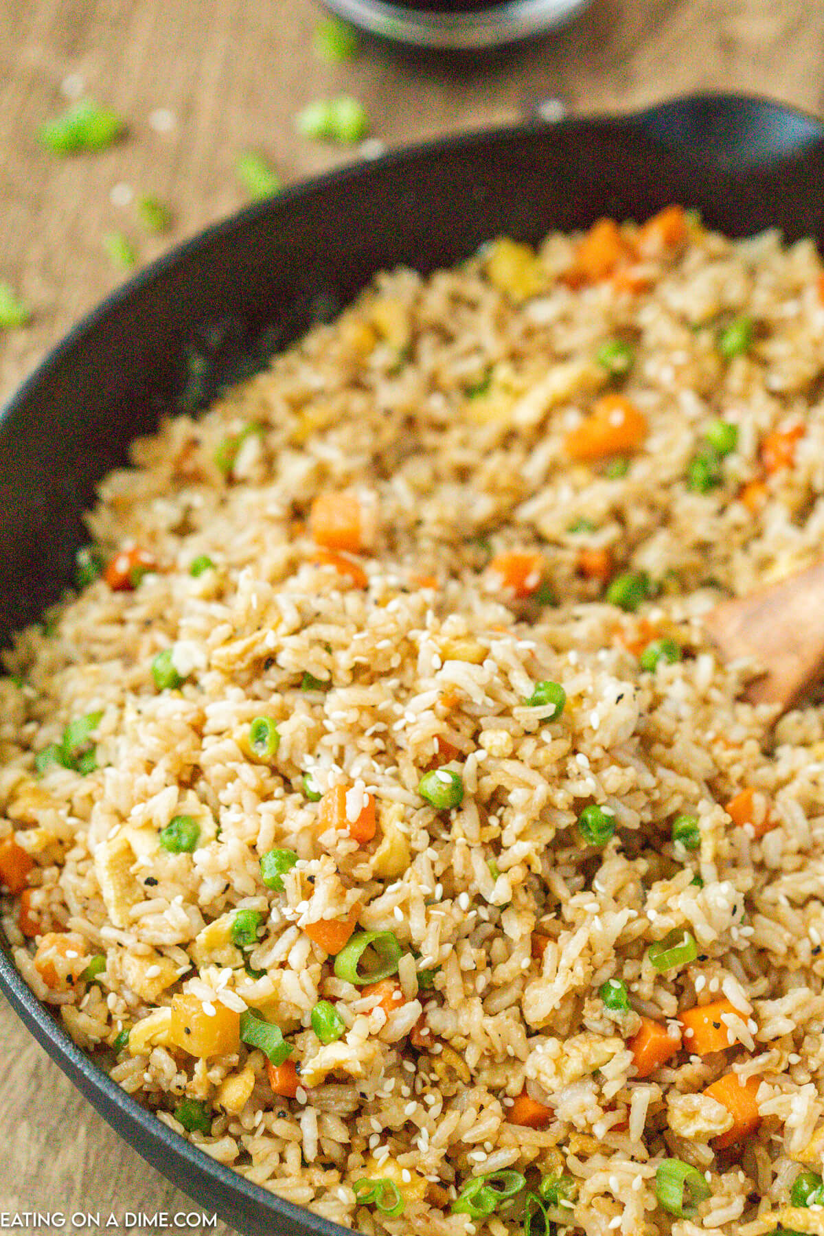 Fried rice in a cast iron skillet