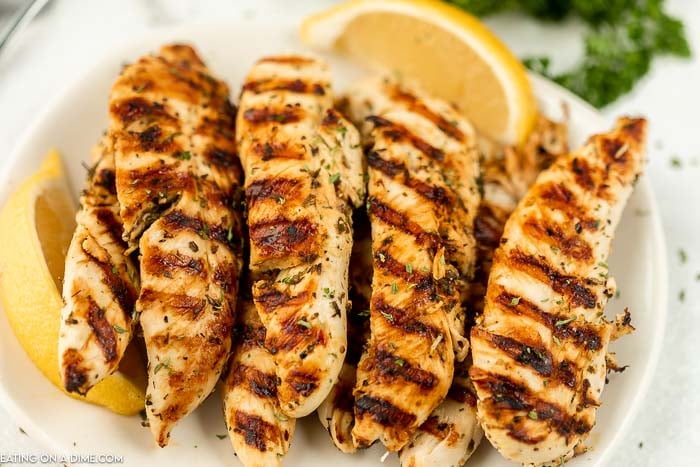 Grilled Chicken Tenders on a plate. 