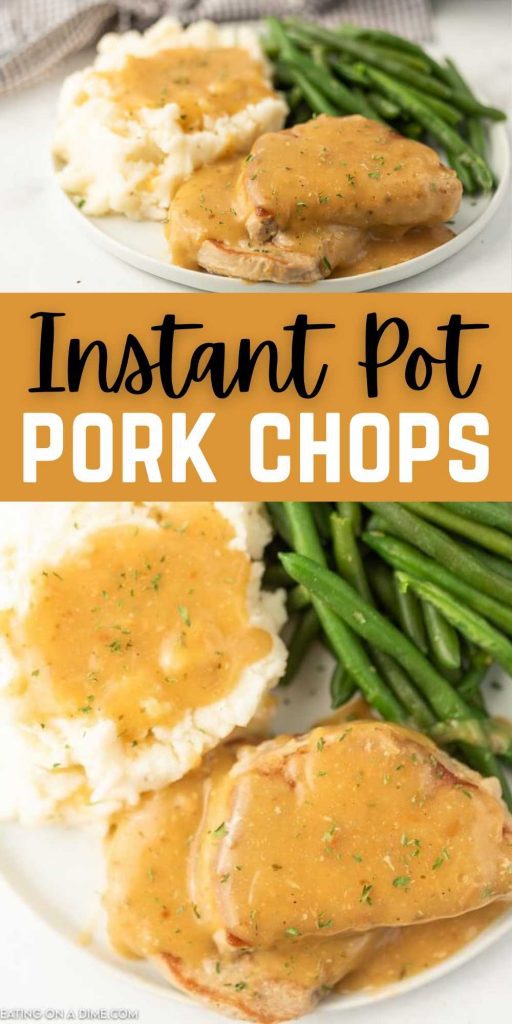 Try Instant Pot Pork Chops for a delicious meal in 30 minutes that the entire family will love. These boneless pork Chops are packed with flavor and super easy to make with just 5 ingredients.  The entire family will love this pressure cooker pork chop recipe.  #eatingonadime #instanpotrecipes #porkrecipes #pressurecookerrecipes 
