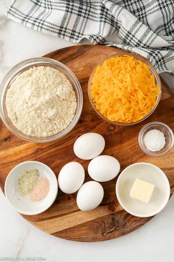 Ingredients needed - almond flour, baking powder, salt, garlic powder, eggs, butter, cheddar cheese, parsley