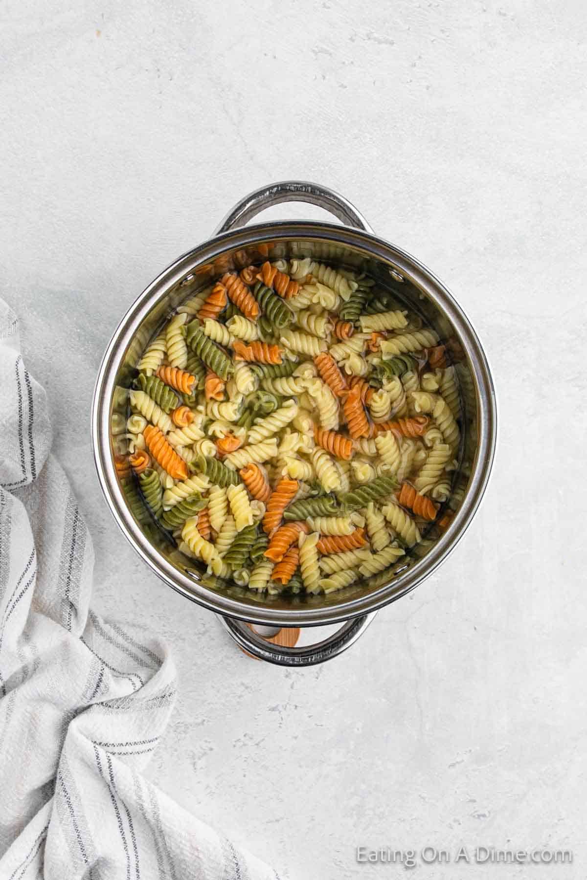 Cooked pasta in a large pot