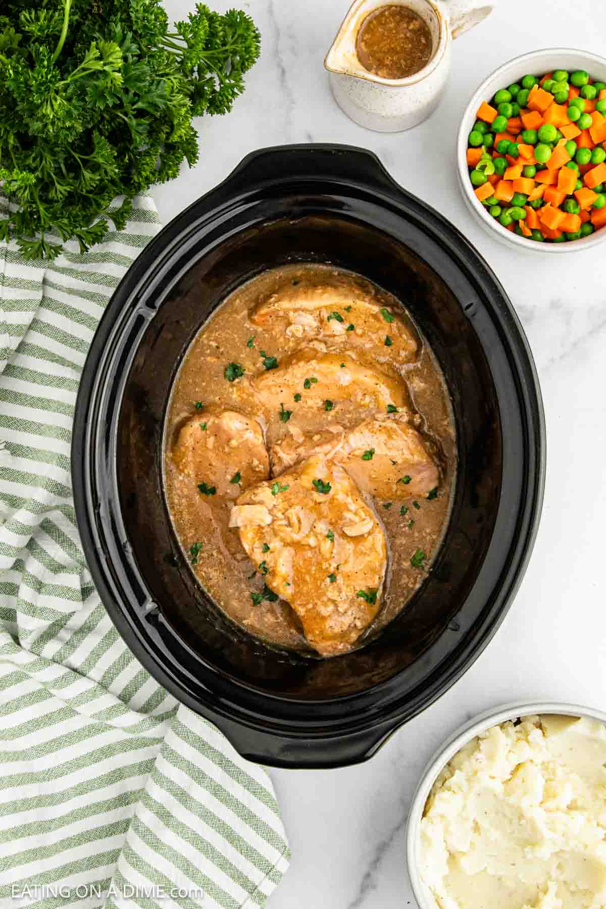 pork chops and gravy in the slow cooker