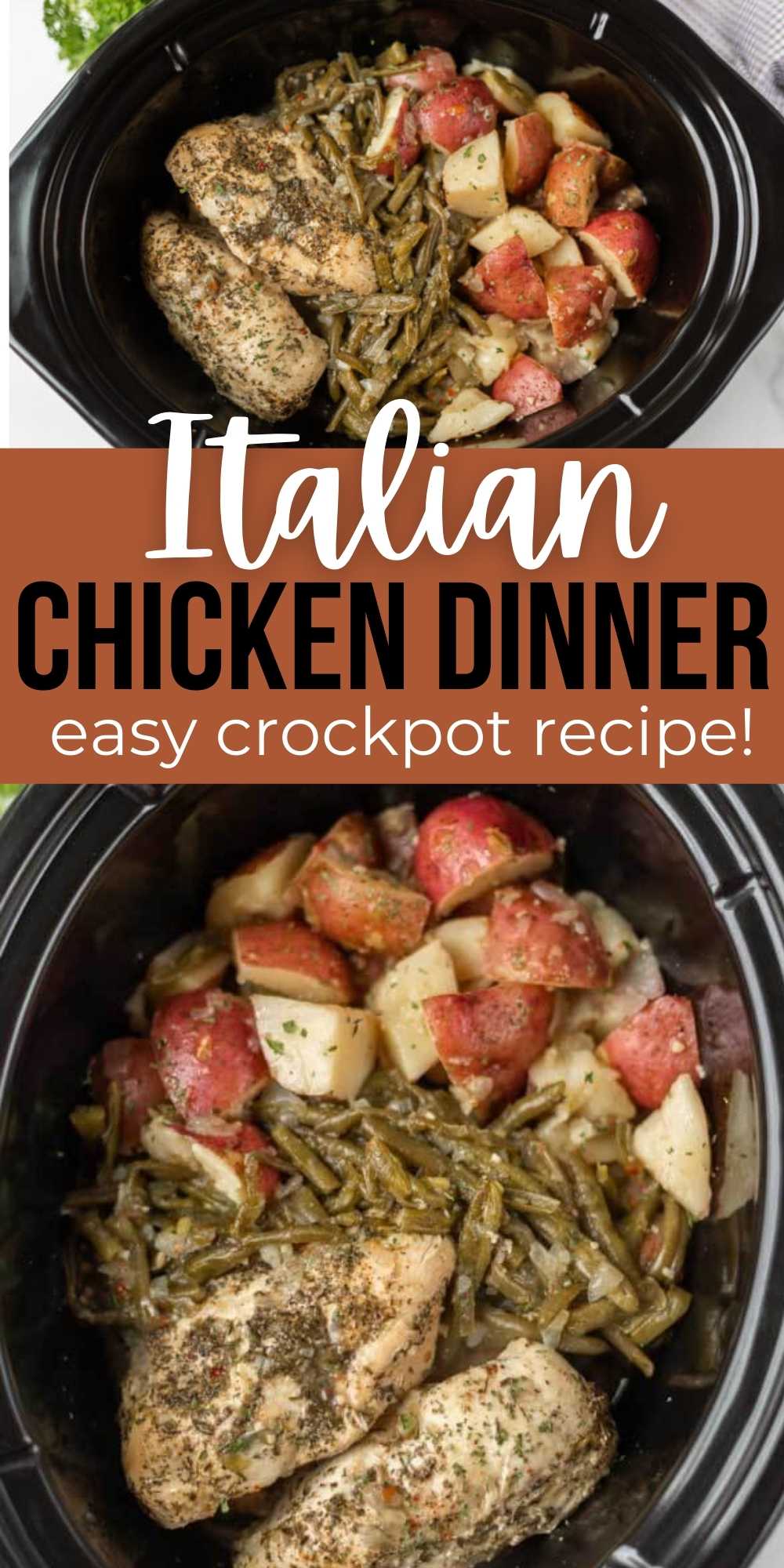 Crockpot Italian dressing chicken is such an easy one pot meal recipe. Slow Cooker Italian chicken and potatoes is packed with flavor. This Crock Pot Italian Chicken Dinner is easy to make and packed with flavor too.  #eatingonadime #crockpotrecipes #slowcookerrecipes #chickenrecipes #Italianrecipes  
