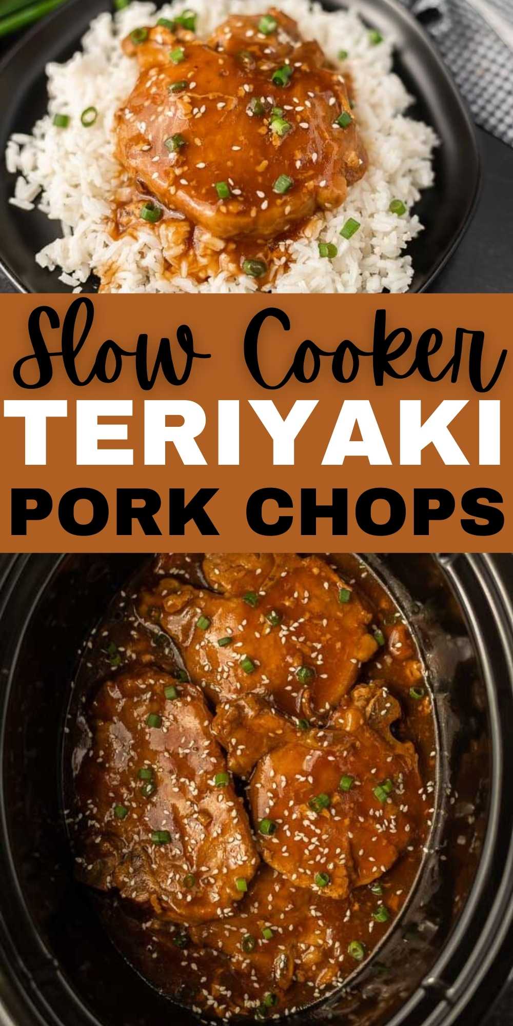Crockpot teriyaki pork chops recipe is simple and delicious! Teriyaki pork chops with pineapple make an amazing meal. It is a family favorite. You are going to live this easy 5 ingredient crock pot recipe.  #eatingonadime #crockpotrecipes #slowcookerrecipes #porkrecipes 
