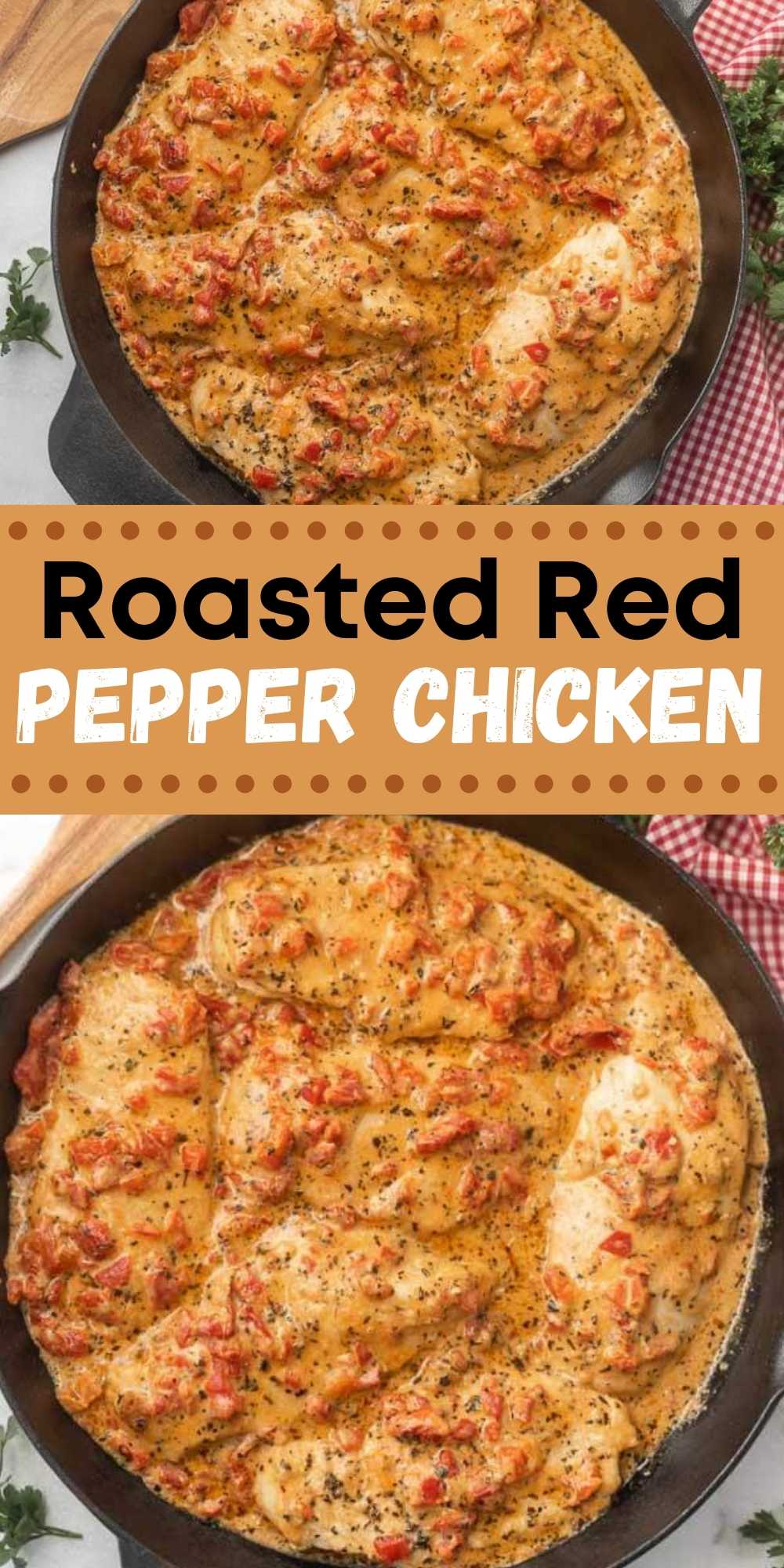 Roasted Red Pepper Chicken Recipe is easy to make with tasty red pepper cream sauce. This skillet meal is the perfect low carb and keto recipe. This roasted red pepper chicken is an easy skillet recipe that the entire family will love.  #eatingonadime #chickenrecipes #skilletrecipes #lowcarbrecipes #ketorecipes 
