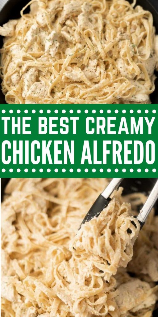 Give this Creamy Chicken Alfredo Skillet Dinner a try for a quick and delicious meal. This Chicken Alfredo Pasta is creamy and packed with flavor. This one pot recipe is easy to make and delicious too! #eatingonadime #chickenrecipes #alfredorecipes #skilletrecipes 
