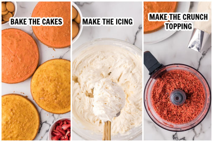 The process of making the frosting and the crunch topping