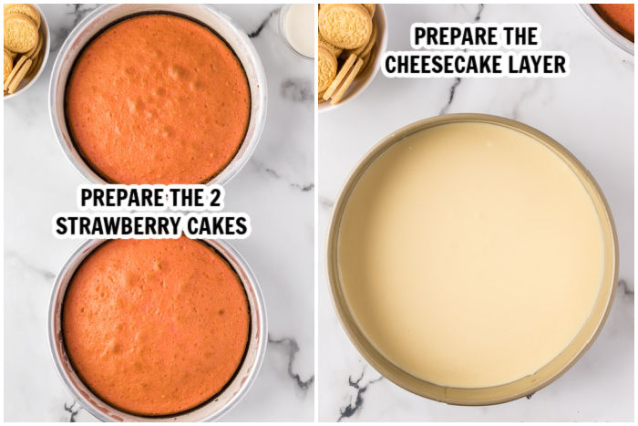 The process of making the strawberry cakes and cheeecake