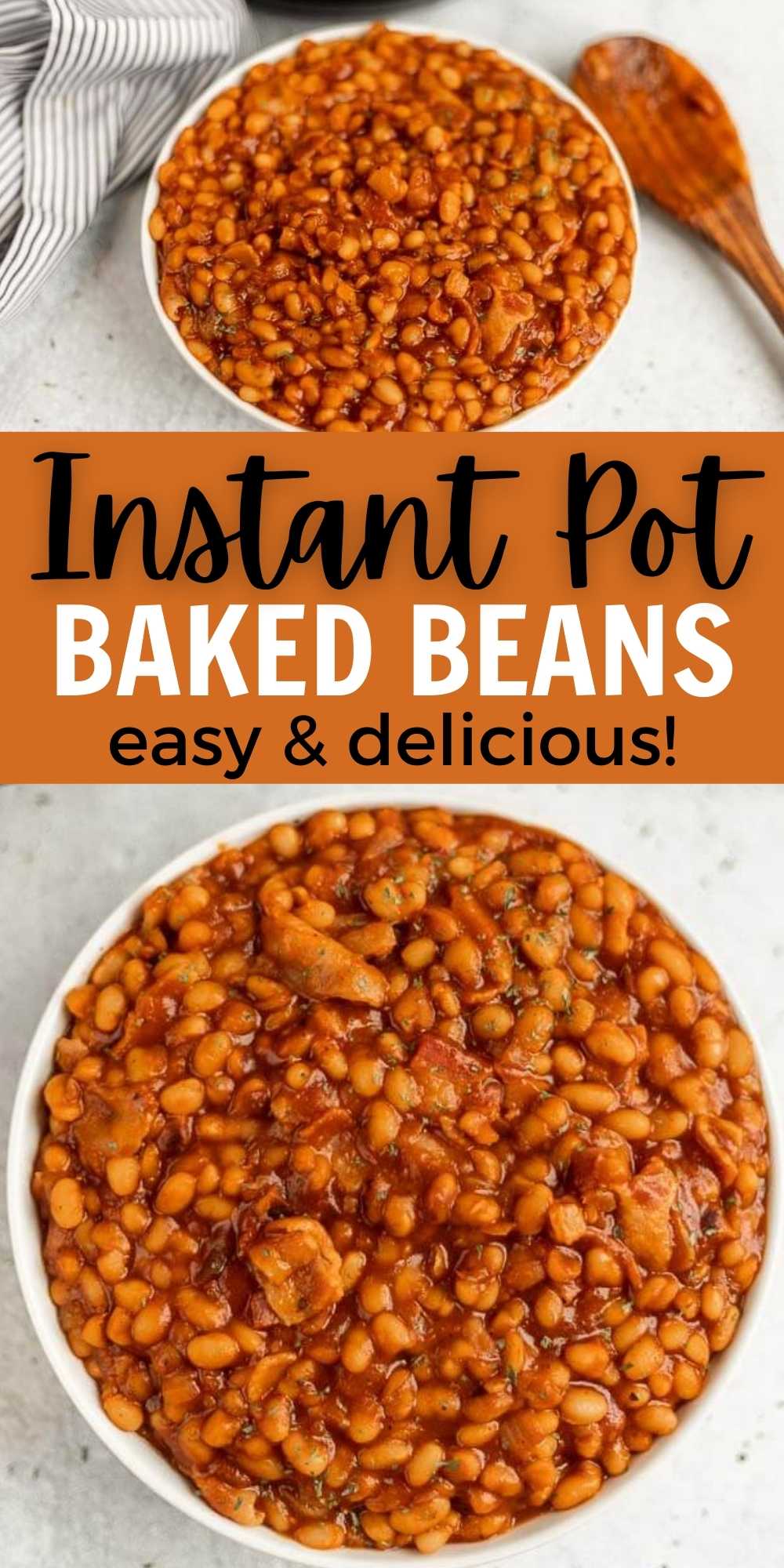 No soak Instant Pot baked beans are super easy to make in an electric pressure cooker.  Perfectly cooked in your pressure cooker every single time. Learn how to make these instant pot baked beans from scratch. #eatingonadime #instantpotrecipes #bakedbeans #beanrecipes #sidedishes #sidedishrecipes 
