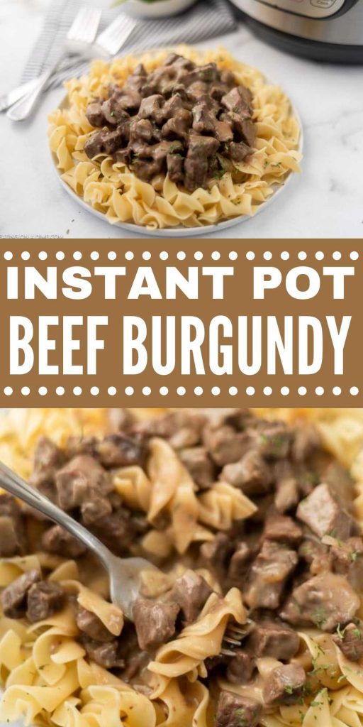 Instant Pot Beef Burgundy Recipe is so simple to make. You only need 4 ingredients and 20 minutes to get Beef Burgundy recipe on the table. The entire family will love this Instant Pot Beef Burgundy Stew Recipe.  #eatingonadime #instantpotrecipes #pressurecookerrecipes #beefrecipes #beefburgundy 

