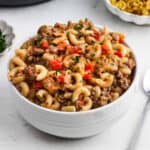 A serving of hamburger helper in a bowl.