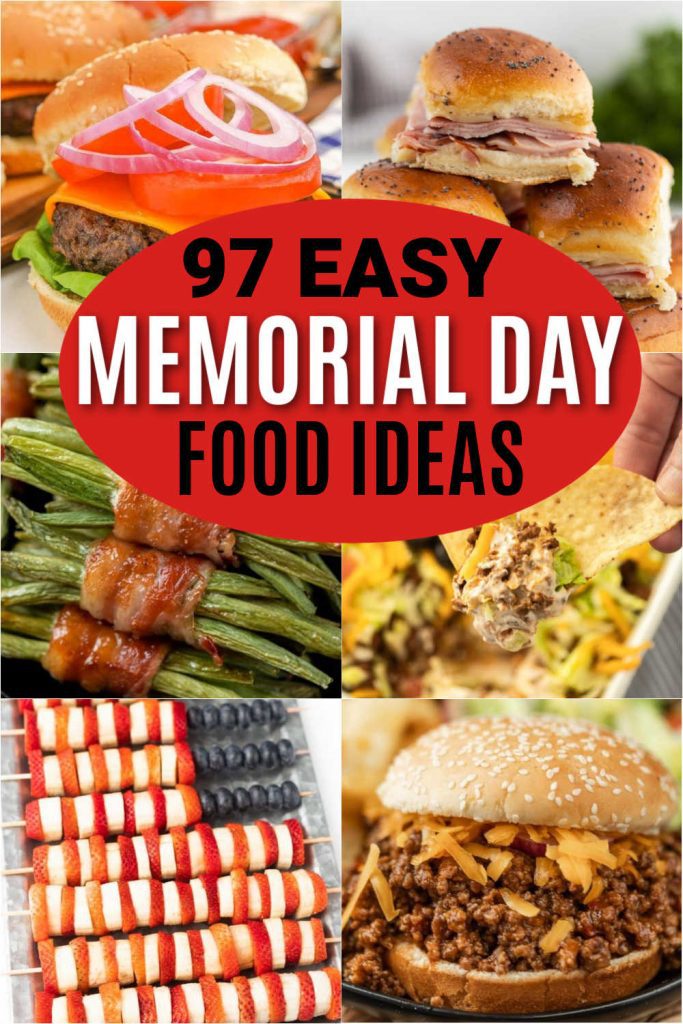 These amazing and easy Memorial Day Food Ideas will make your BBQ or cookout a huge success. We have 97 easy Memorial Day Recipes that you will love. Check out these recipes for Memorial Day or any summer meals that families love. #eatingonadime #memorialday #memorialdayfoodideas #BBQideas #BBQfoods 
