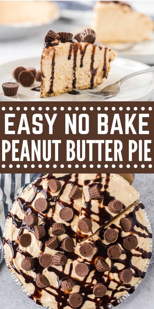 This No Bake Peanut Butter Pie Recipe is loaded with peanut butter, cream cheese and topped with mini peanut butter cups. Easy dessert idea! You are going to love this easy to make no bake peanut butter pie with cool whip.  It’s delicious and simple to make too! #eatingonadime #nobakedesserts #pierecipes #easydesserts ?
