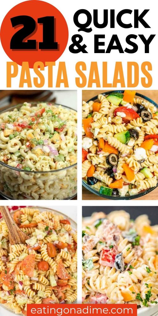 These delicious cold pasta salad recipes are easy to make and packed with flavor. Choose from tons of varieties that are delicious. You will love this classic, creamy and ranch based pasta salad recipes.  You find one that you and your family will love.  #eatingonadime #sidedishes #pastasalads 

