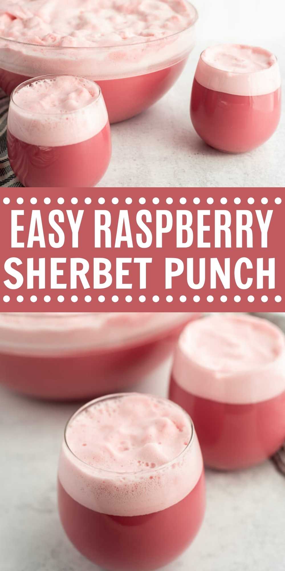 You will love this Easy Raspberry Sherbet Punch Recipe. With only 3 ingredients it is the perfect punch for summer parties or baby showers. This is the best non-alcoholic punch for any holiday or party.  #eatingonadime #drinkrecipes #punchrecipes #sherbertrecipes 
