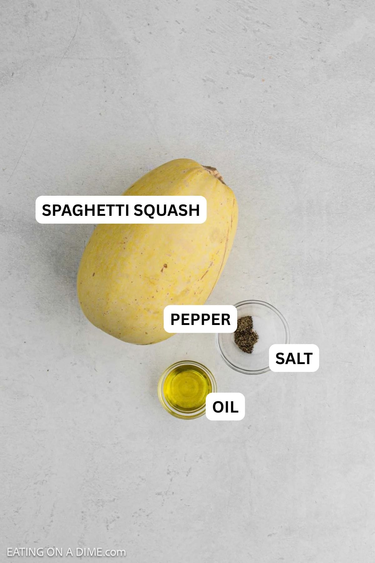 Ingredients needed for this recipe spaghetti squash, oil and spices.