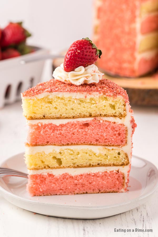 A slice of Strawberry Crunch Cake 
