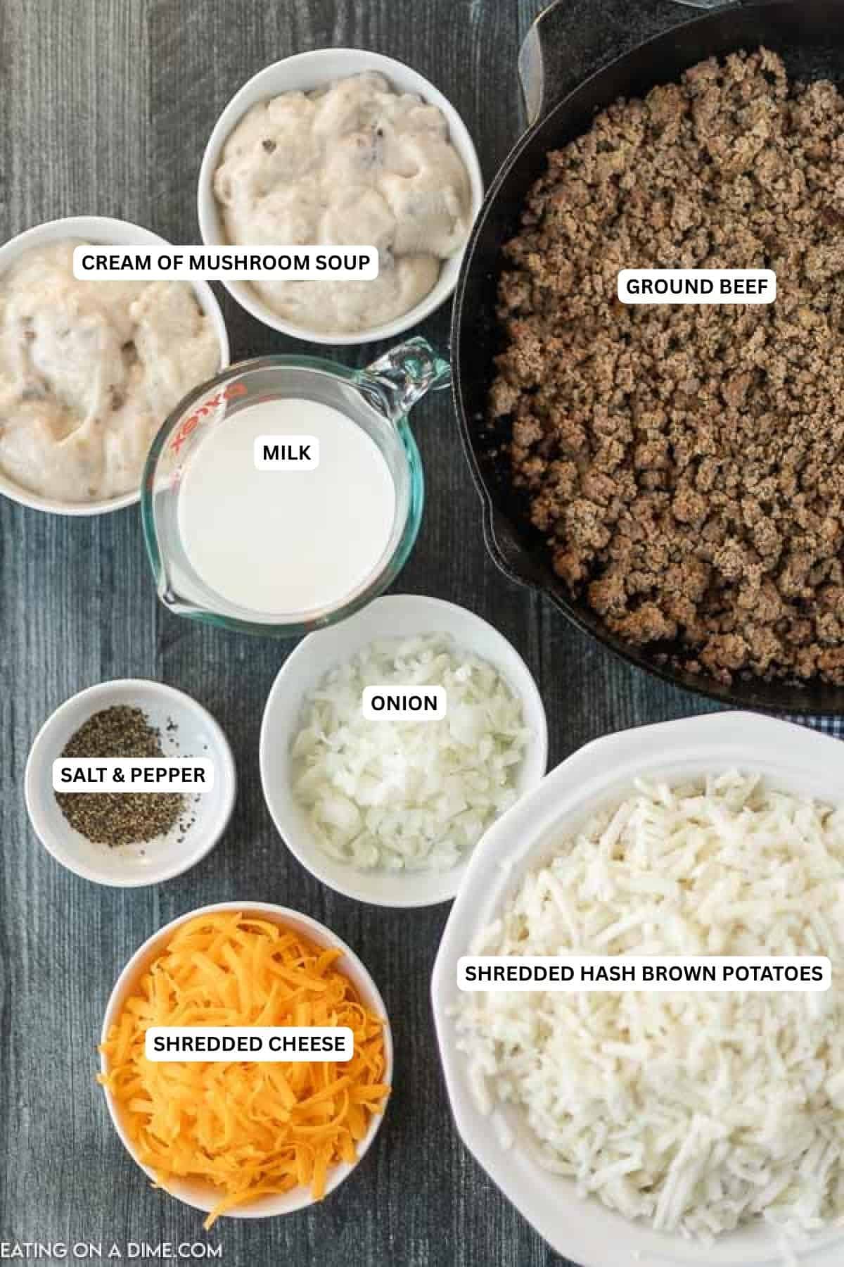 Crock Pot Hamburger Hashbrown Casserole Recipe is so simple to make and creamy and delicious. Make this easy meal for a dinner your family will love. Ingredients for recipe: cheese, hash browns, onion, salt, pepper, ground beef, milk and cream of mushroom soup.