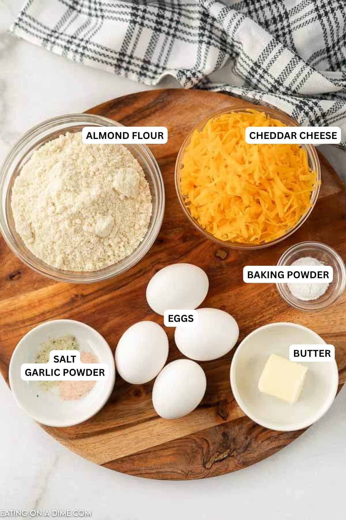 Enjoy this Low Carb Cheddar Biscuits Recipe without the guilt. Low carb Cheddar Bay biscuits tastes just like Red lobster! Try Keto Cheddar Biscuits. Ingredient for recipe: almond flour, cheddar cheese, baking powder, eggs, salt, garlic powder, butter.