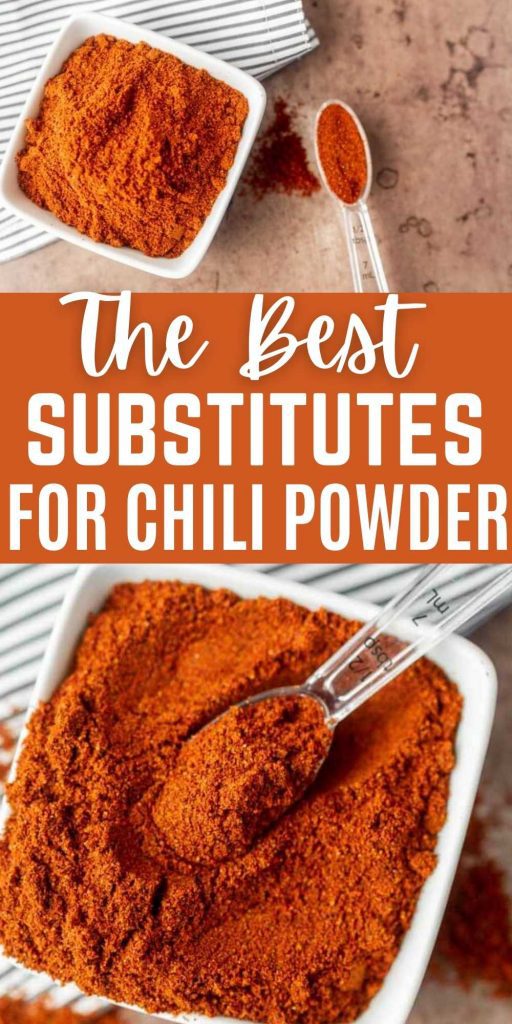 If you are out of chili powder, here are The Best Chili Powder Substitutes. These ideas will help you put the spice back into your recipe. You’ll love these easy hacks for when you’re out of chili powder! #eatingonadime #ingredientsubstitutions #substitutes #chilipowder 
