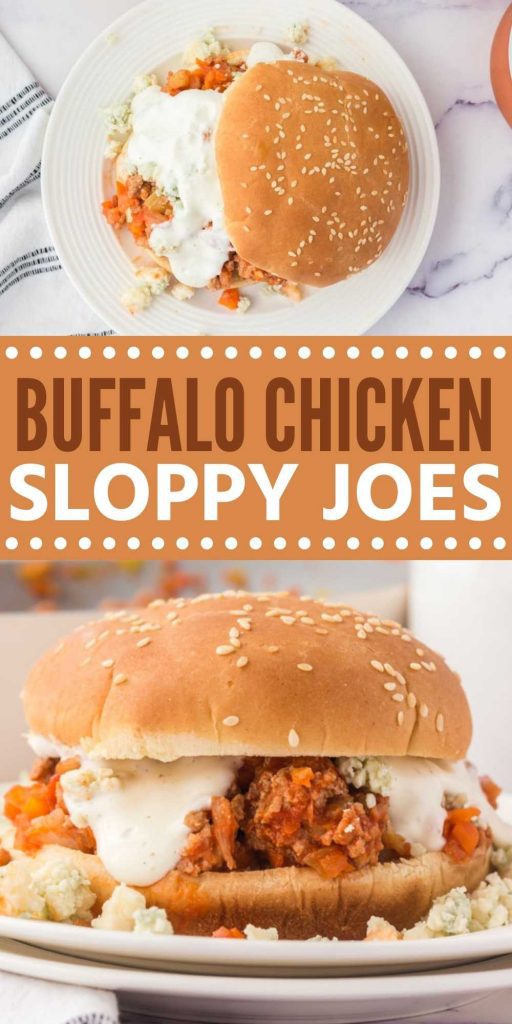 Take traditional sloppy joes to the next level with Buffalo Chicken Sloppy Joes recipe. Easy buffalo sloppy joes is a great meal idea. These ground chicken buffalo chicken sloppy joes are healthy and super easy to make in a pan too! #eatingonadime #buffalorecipes #chickenrecipes #skilletrecipes 