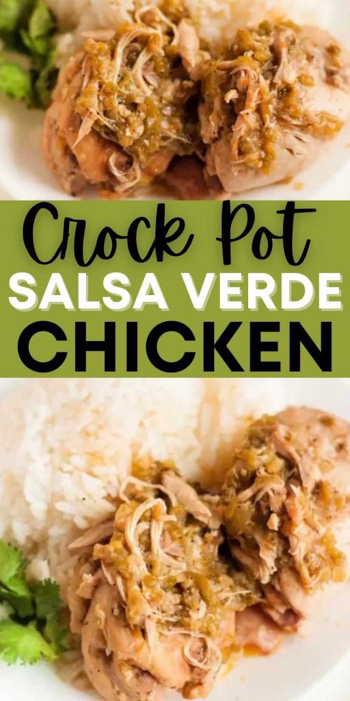 Easy Crock Pot Salsa Verde Chicken Recipe.  This delicious salsa verde chicken crockpot recipe is budget friendly and amazing! I love this chicken served over rice or as tacos.  However, you serve it your entire family will love this easy slow cooker recipe. #eatingonadime #crockpotrecipes #slowcookerrecipes #chickenrecipes #salsaverderecipes 
