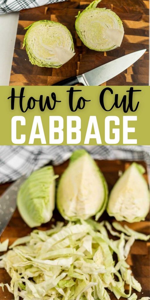 An Easy How to Cut Cabbage steps to use this vegetables in many of your dishes. This crunchy vegetables adds health benefits to your recipes. Learn how to cut cabbage into wedges or shred cabbage for coleslaw or for your favorite soup recipes. #eatingonadime #howto #kitchentips #cookingtips 
