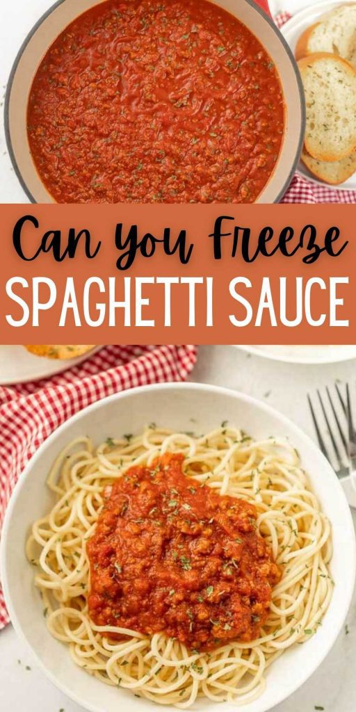 So, Can you Freeze Spaghetti Sauce? No need to toss your leftover sauce when you can freeze it for another meal. Easy steps to freeze sauce. Learn how to freeze and how long you can freeze homemade spaghetti sauce.  #eatingonadime #freezingtips #howto #spaghettisauce 
