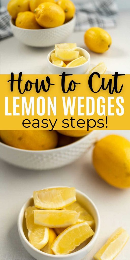 How to Cut Lemon Wedges the right way so you can get all the lemon juice. Lemon wedges are used to squeeze juice into recipe or for drinks. Learn how to easily cut a lemon into wedges.  #eatingonadime #howto #lemon #lemonwedges 
