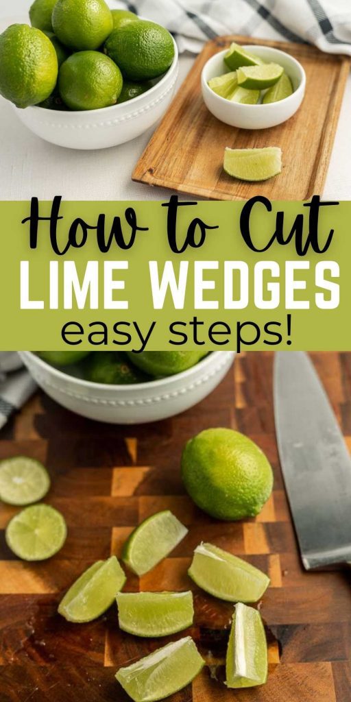 Learn How to Cut Lime Wedges to use them in multiple ways. Wedges are perfect garnish your favorite drink or to squeeze into your recipes. Cutting lime wedges is easier than you think and perfect for your favorite drink recipes and taco recipes.  #eatingonadime #howto #lime #limewedges 

