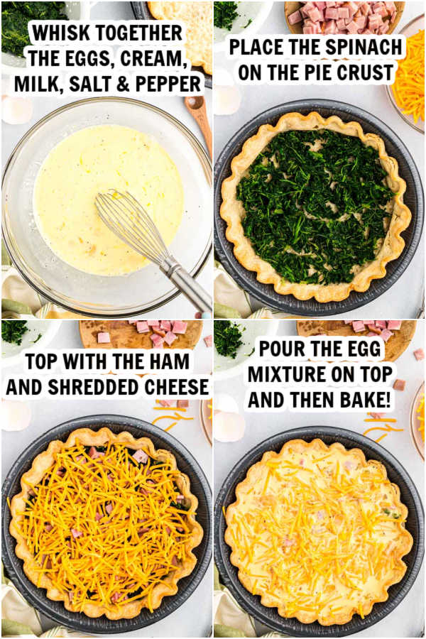 Close up image of the process of preparing quiche. 