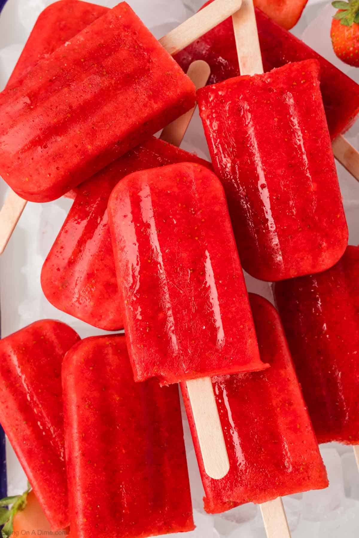 Strawberry Popsicles stacked