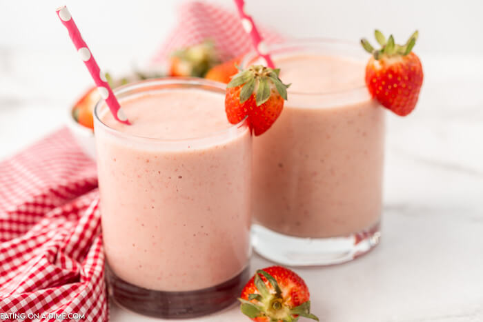 Close up image of two glasses of angel food smoothie