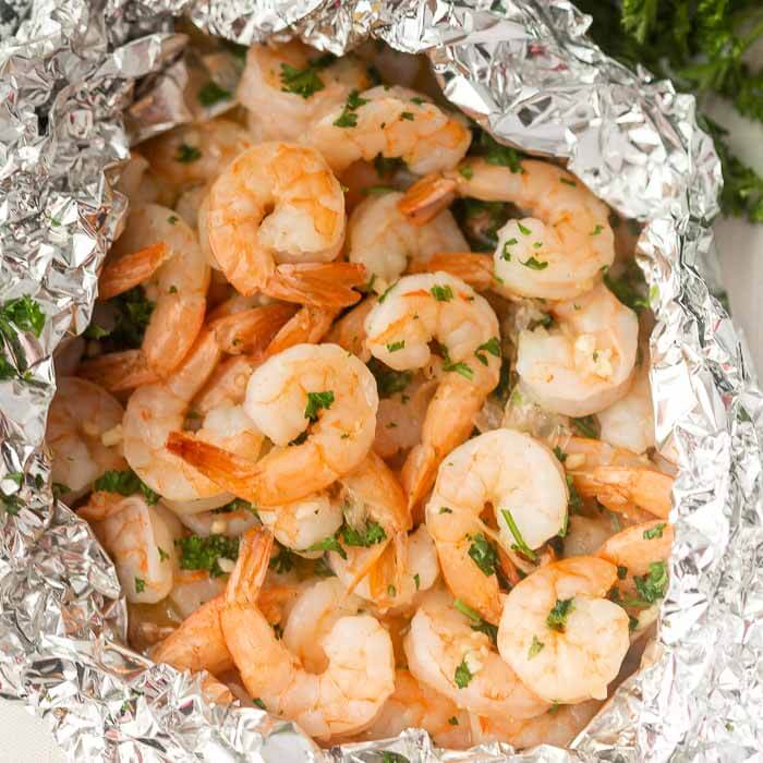 Grilled shrimp foil packet. 