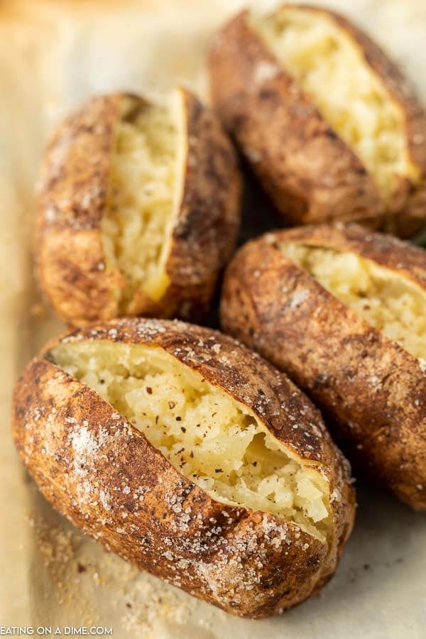 Close up image of bake potatoes. 
