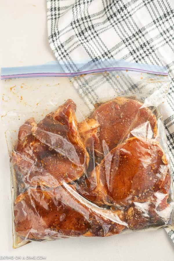 Pork chops in bag with marinade. 