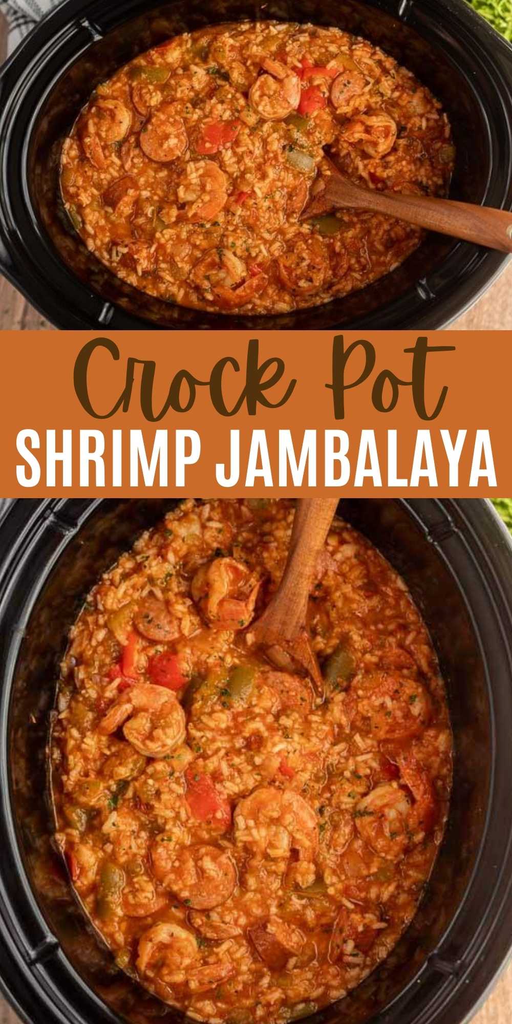 Slow Cooker Shrimp Jambalaya Recipe is a one pot meal that is flavorful in each bite. With lots of shrimp and sausage, this meal is sure to impress. The entire family will love this crock pot shrimp and sausage jambalaya recipe. #eatingonadime #crockpotrecipe #slowcookerrecipe #seafoodrecipes #cajunrecipes 